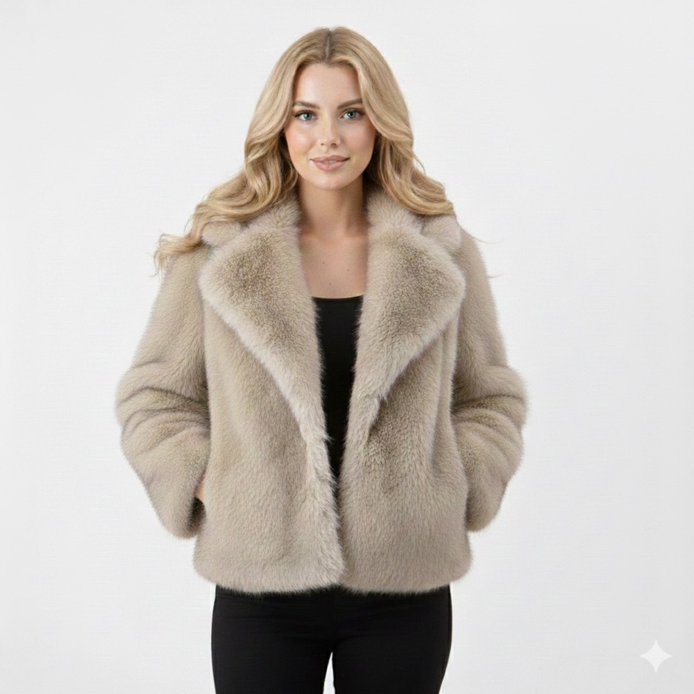 Luxurious Gradient faux fur coat in beige with grey accents